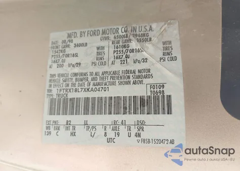 1999 Ford F-150 Lariat/Xl/Xlt из США, поврежденный, VIN 1FTRX18L7XKA04701